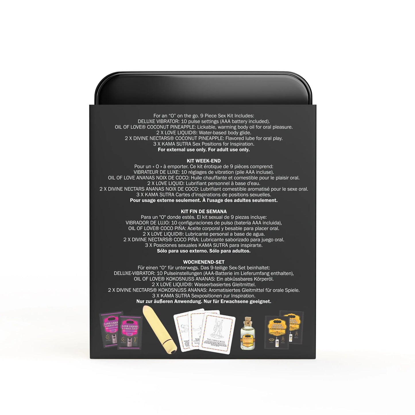 WEEKENDER KIT VIBE Coconut Pineapple Includes: Oil of Love, Reusable 10 speed mini vibe, Massage Oil, Love Liquid and Erotic Playcards Gift Sets