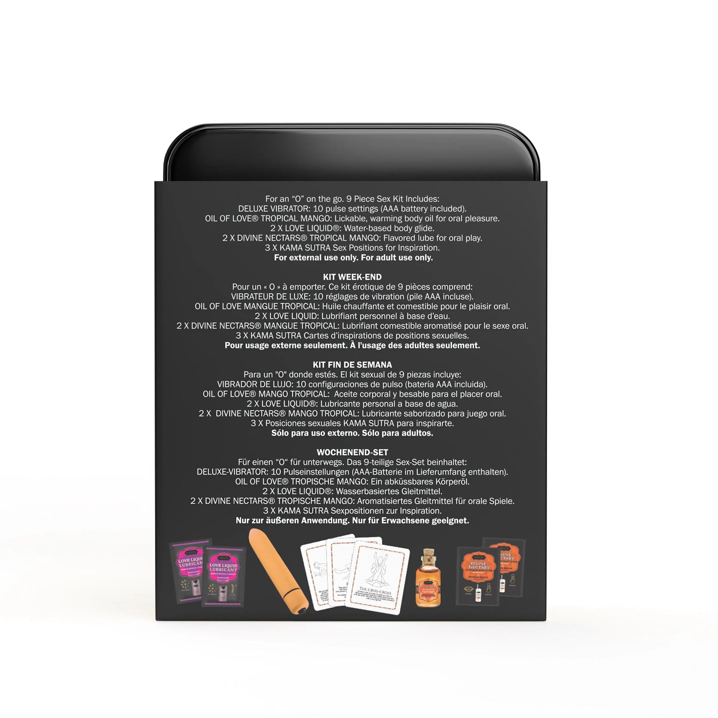 WEEKENDER KIT VIBE Tropical Mango Includes: Oil of Love, Reusable 10 speed mini vibe, Massage Oil, Love Liquid and Erotic Playcards Gift Sets