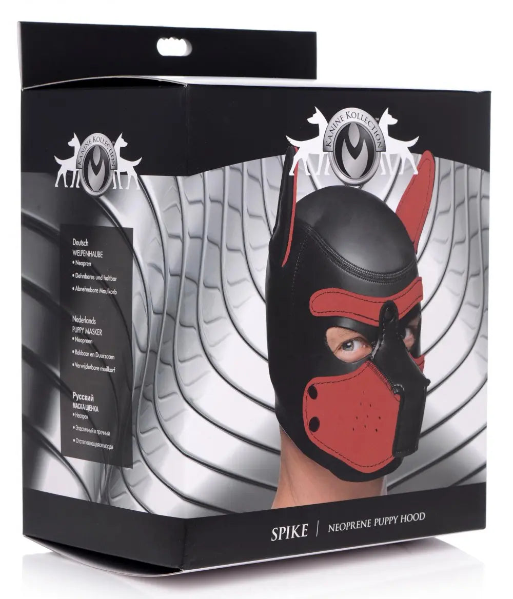 BDSM Pup Play Spike Neoprene Puppy Hood - Red Bondage Pet Play BDSM Pet Play