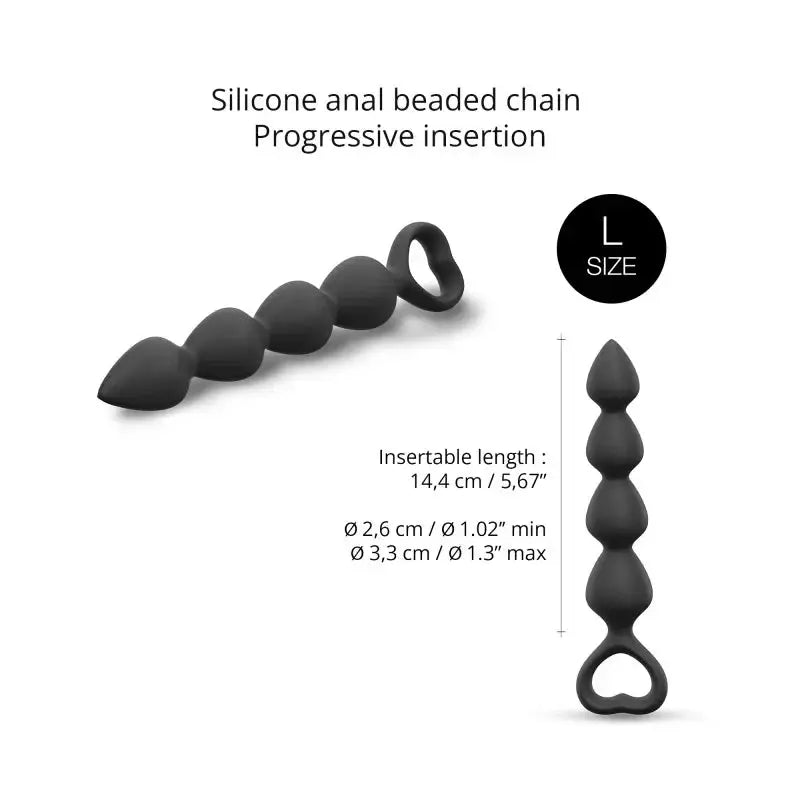 BING BANG L Heart Top Anal Beads Tapered Anal Dildo - BLACK ONYX Anal Beads