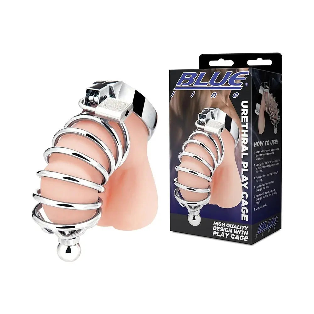 Blue Line Urethral Play Cock Cage Chastity