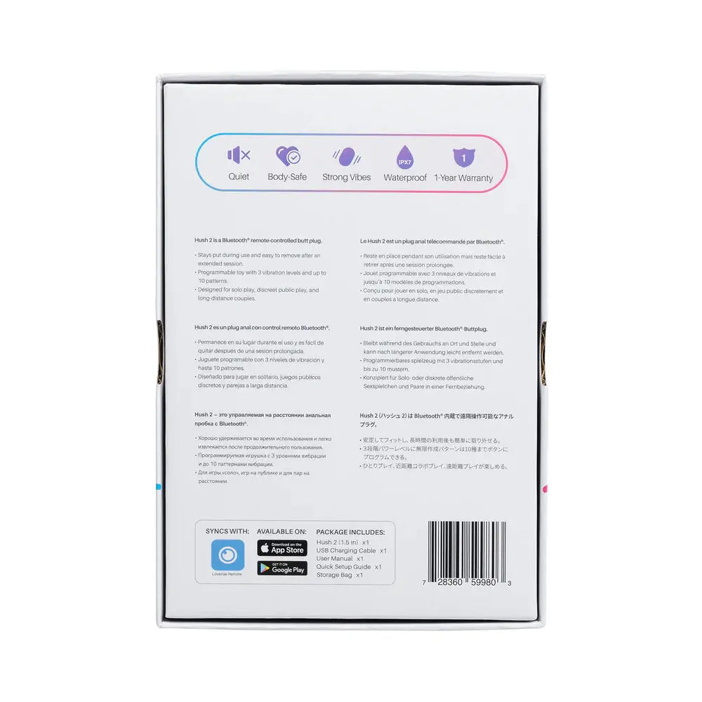 Bluetooth Butt Plug Sex Toy Lovense Hush 2 Remote-Controlled Anal Plug Vibrating S 1.5 in Anal