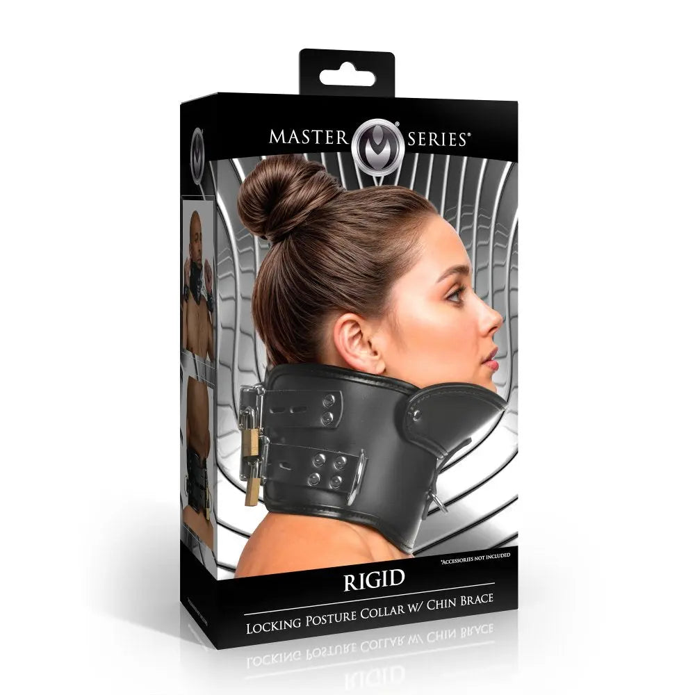 Bondage Collar Rigid Locking Posture BDSM Collar w/ Chin Brace Collars and Leads