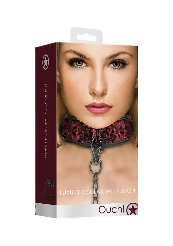 Burgundy Adjustable Luxury BDSM Collar With Leash Collars and Leads