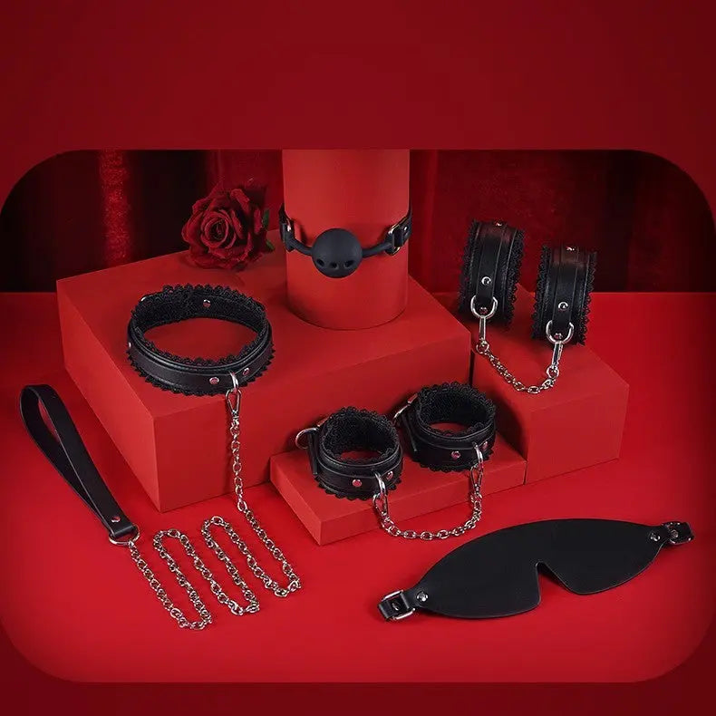 8 Piece Bondage Set with Metal Fox Anal Plug Couple Shared Tool Bondage Set Restraints and Cuffs