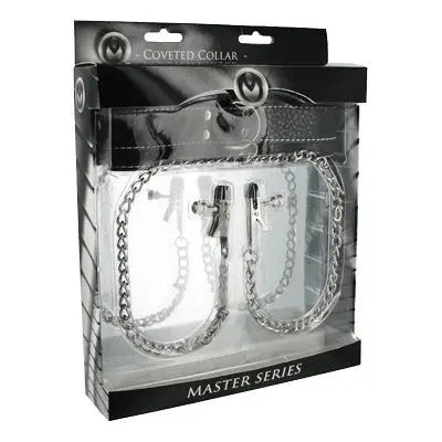 Coveted Collar with Connected Nipple Clamps Nipple and Clit Toys