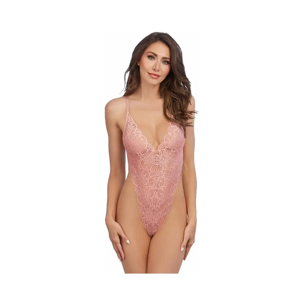 Dreamgirl Teddy & Sheer Mesh Maxi Skirt With G-String Rose Small Hanging Lingerie - Baby dolls Chemises etc