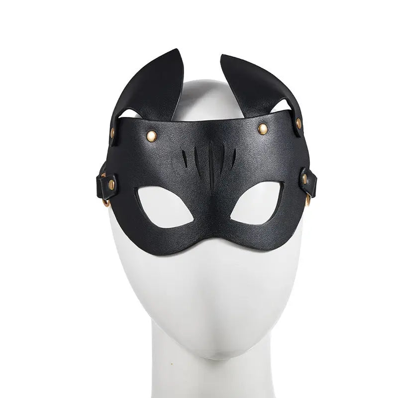 Femdom Black Leather Dog Slave Catwoman Fox Bondage Mask BDSM Pet Play