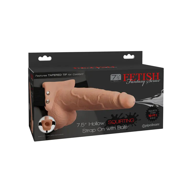 Fetish Fantasy Series 7.5 in. Hollow Squirting Strap-On With Balls Beige/Black Harnesses
