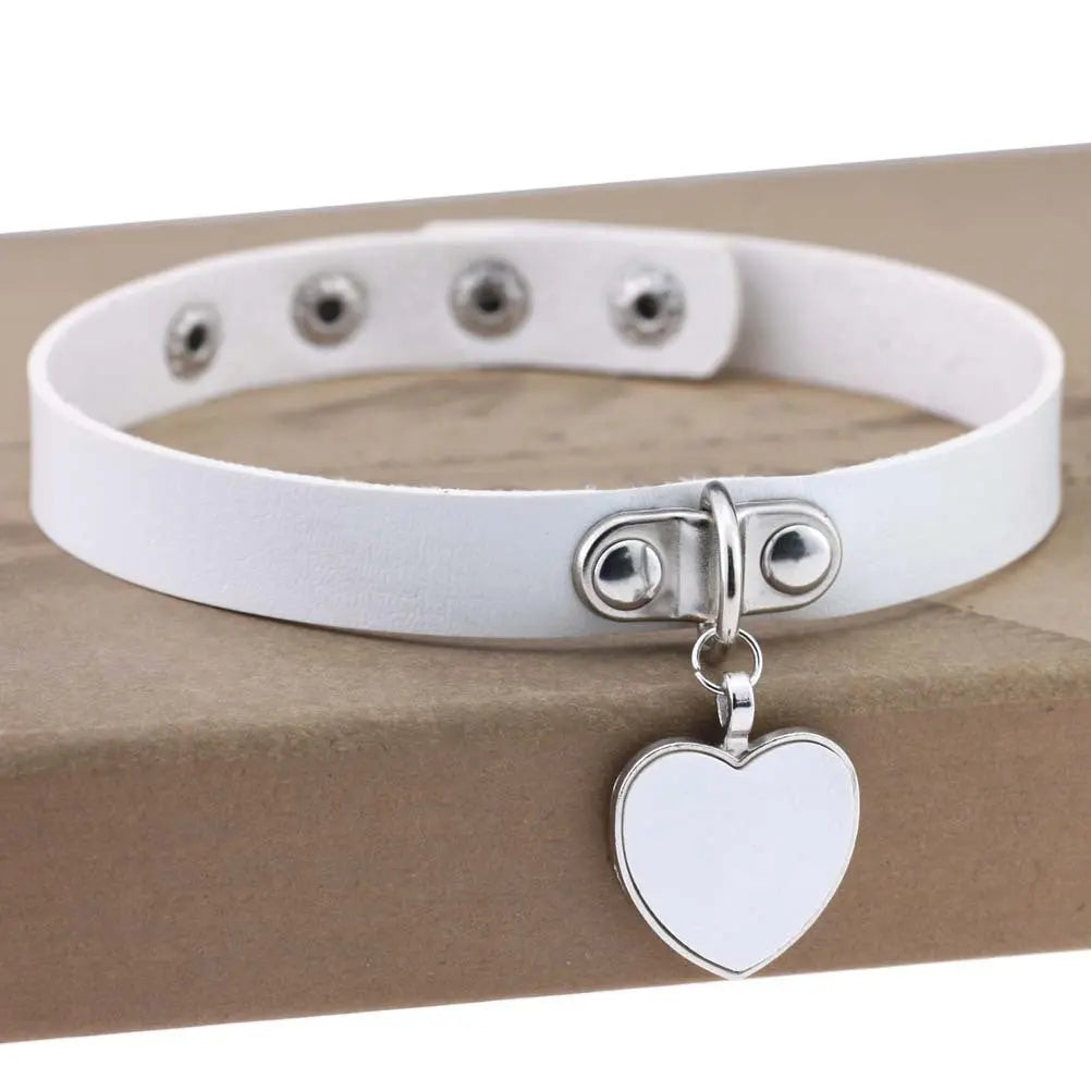 Heart Pendant Vegan Leather Bondage Collar Collars and Leads