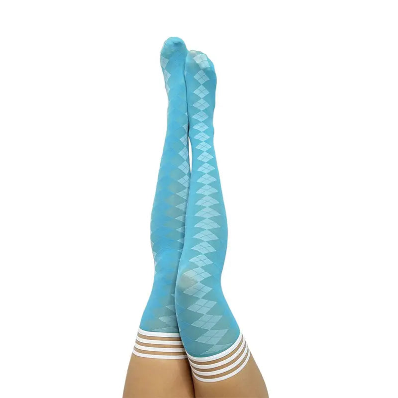 Kixies Golf Collection Par 4 Argyle Thigh-High Blue Size B Lingerie - Stockings & Leggings