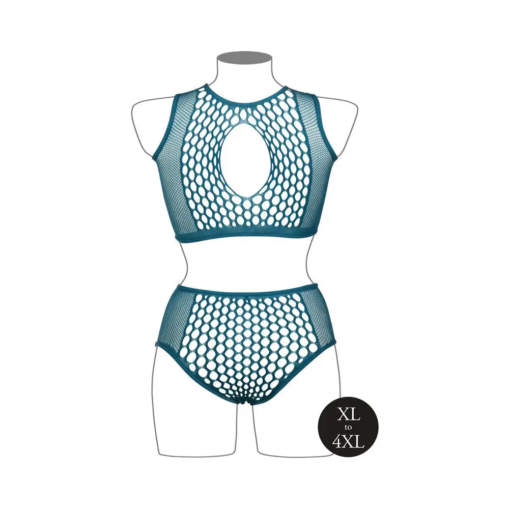 Le Desir Duo Net Key-Hole Plus Size Lingerie Bra Set Ocean Deep Queen Size Lingerie - Bra and Panty sets