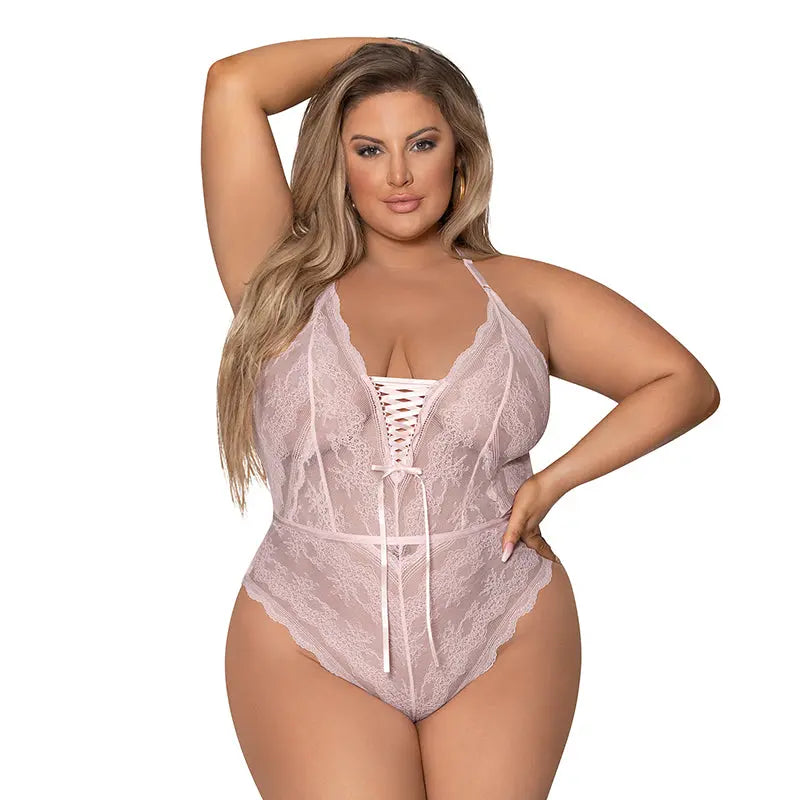 Magic Silk Seabreeze Teddy With Snap Crotch Blush Queen Size Lingerie - Body Stockings