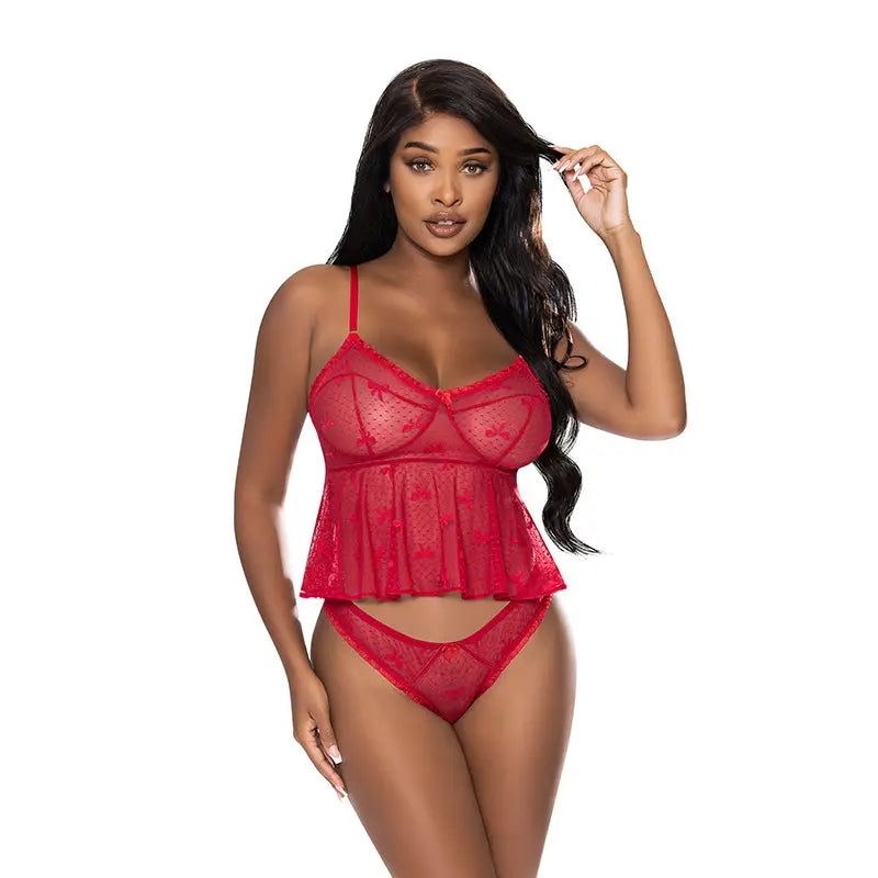 Magic Silk With Love Flutter Cami & Cheeky Panty Set Red S/M Lingerie - Baby dolls Chemises etc
