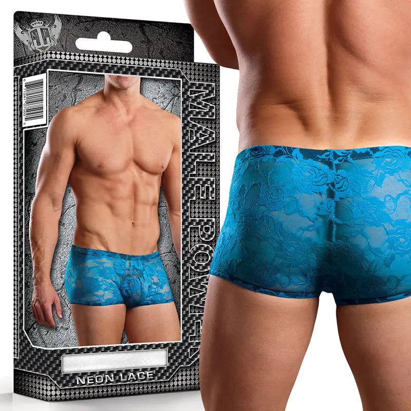 Male Power Mini Short Neon Lace Turq Small Men - Underwear