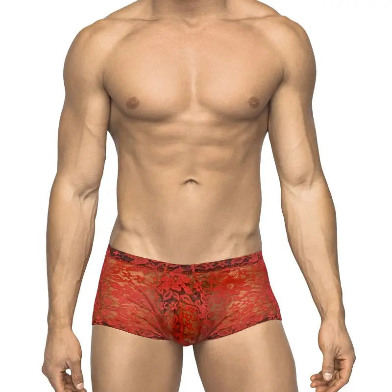 Male Power Stretch Lace Mini Short Red X-Large Men - Underwear