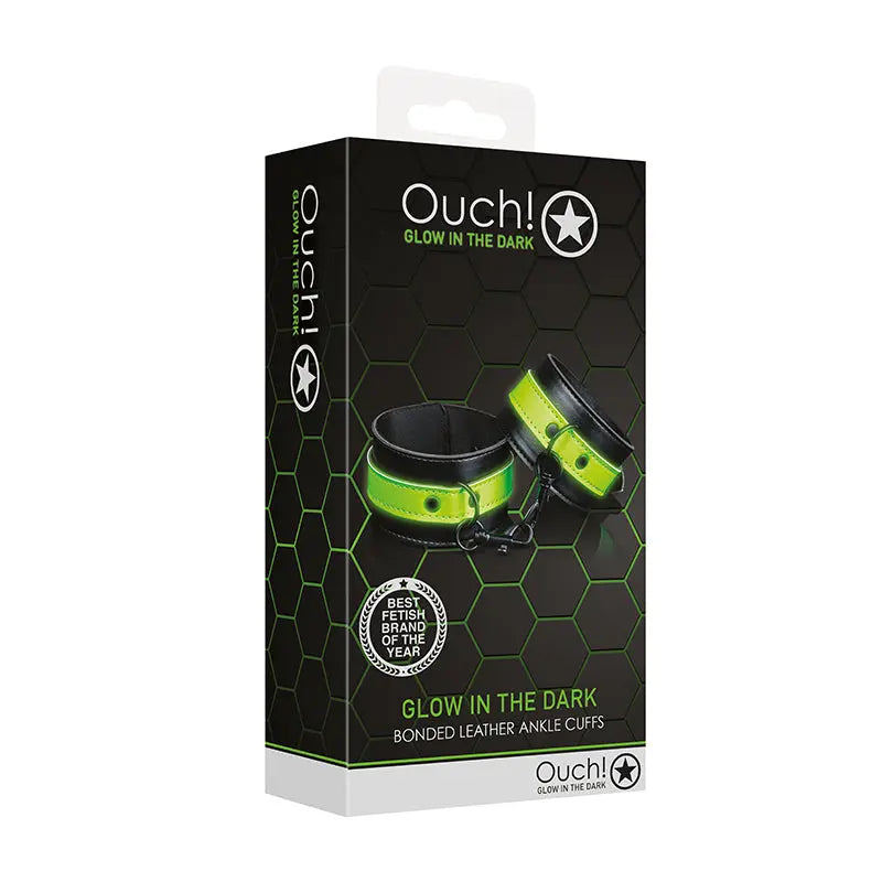 Ouch! Glow in the Dark Bonded Leather Handcuffs Neon Green Fetish - Cuffs & Restraints