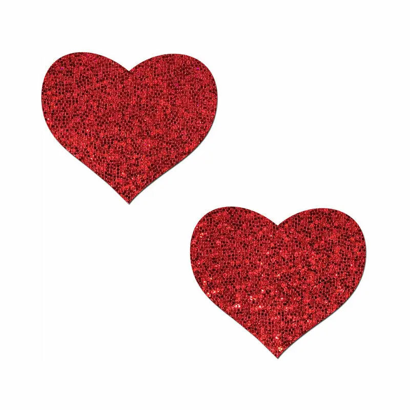 Pastease Glitter Heart Pasties Red Lingerie - Pasties and Tassels
