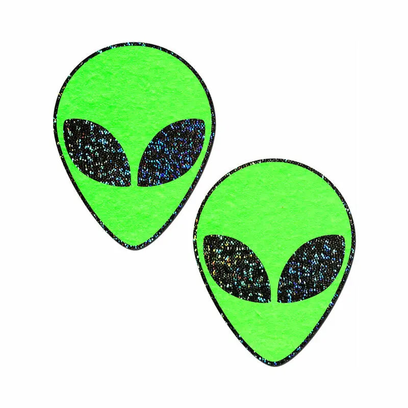 Pastease Glow-in-the-Dark Glitter Alien Pasties Green Lingerie - Pasties and Tassels
