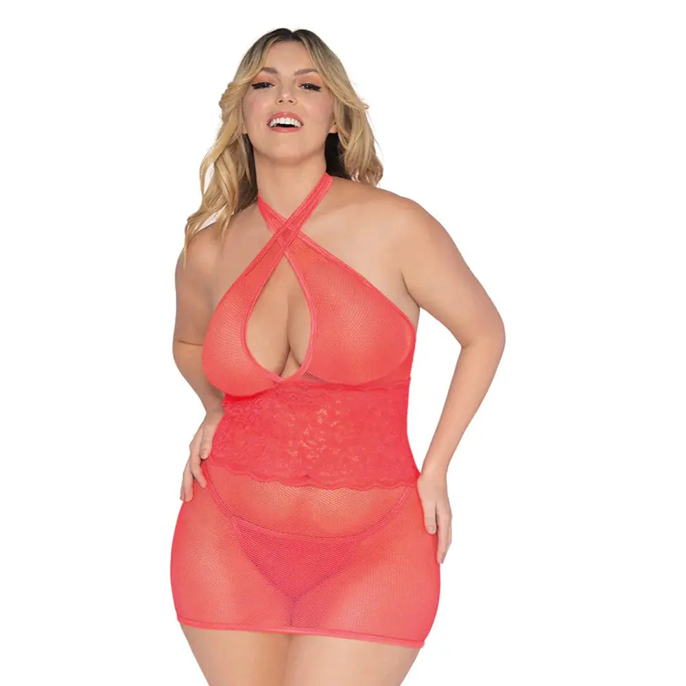 Plus Size Lingerie Chemise & G-String Coral Queen Size Lingerie - Baby dolls Chemises etc