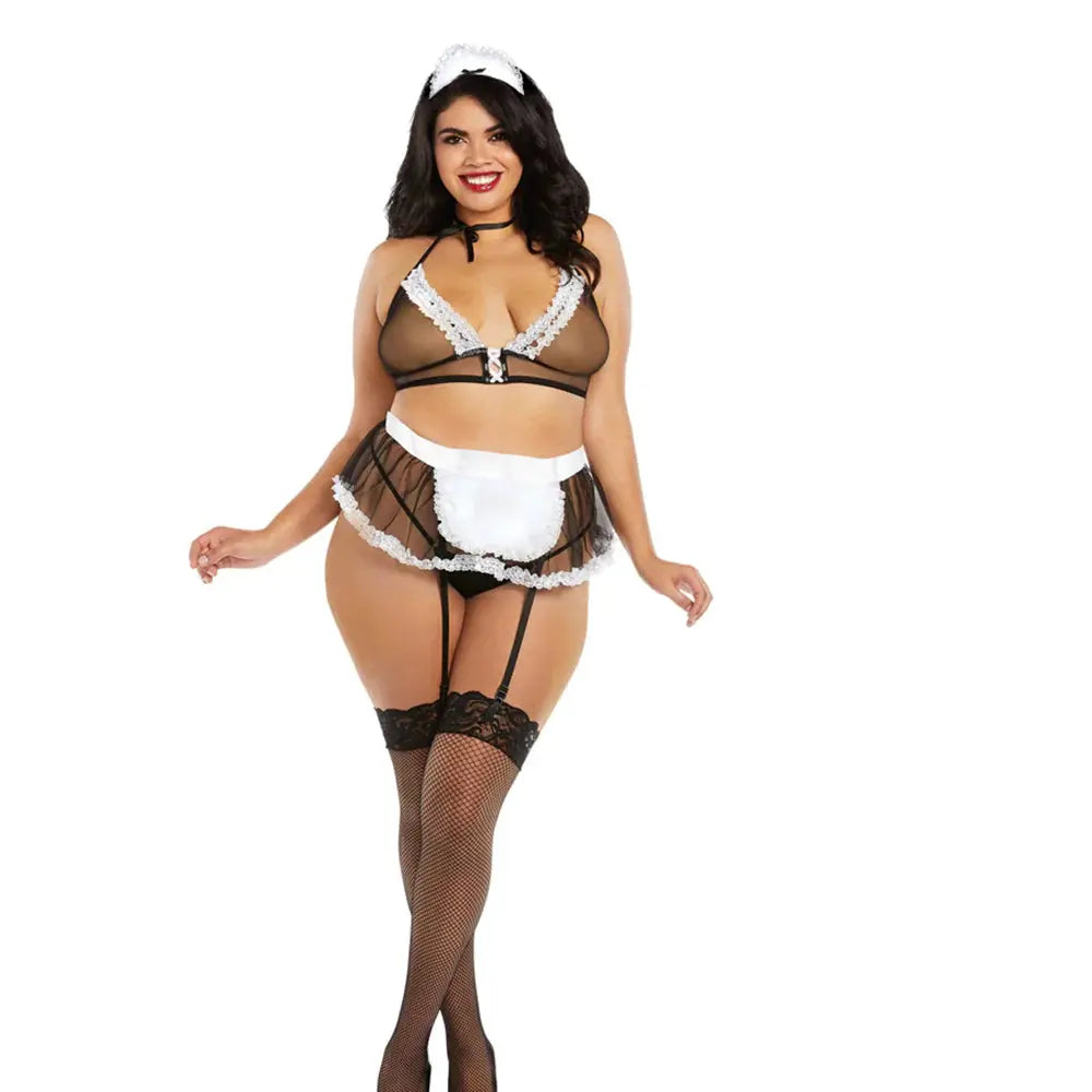 Plus Size Sexy Maid Costume Very Sheer Mesh Maid-Themed Bedroom Costume OSQ Lingerie - Costumes