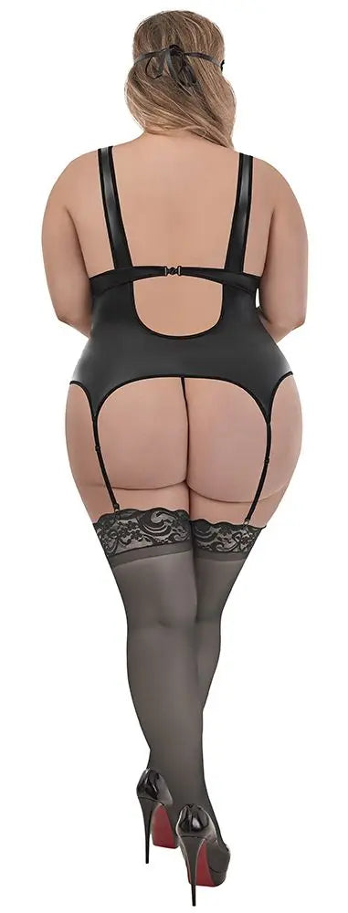 Plus Size Submissive Outfit Love and Bondage Cupless Merrywidow G-String 2-Piece Bondage Set Black 2X Lingerie - Fetish Wear