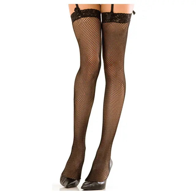 Rene Rofe Lace Top Fishnet Thigh Highs Black O/S Lingerie - Stockings & Leggings