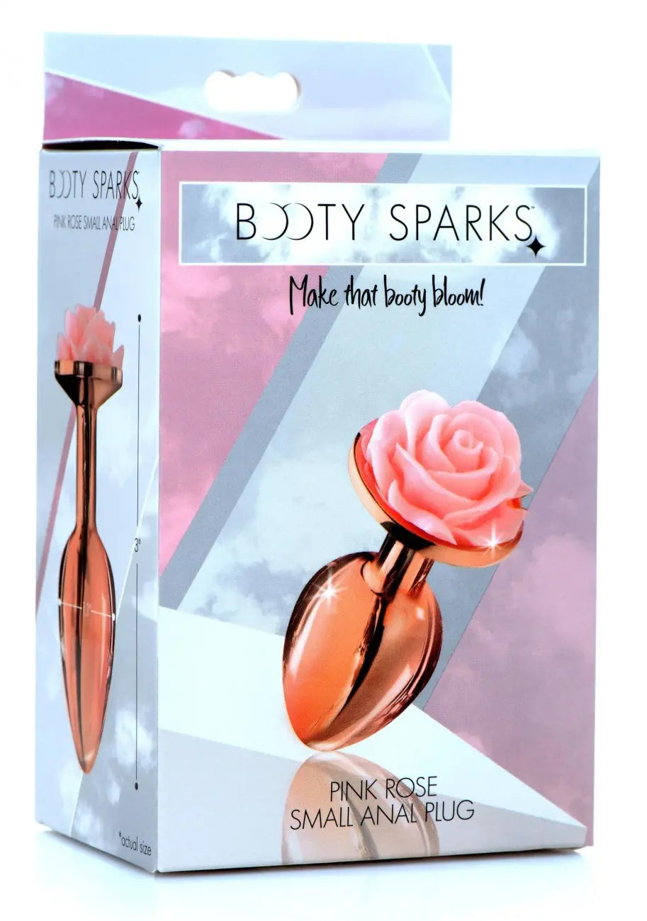 Rose Gold Anal Plug with Pink Flower - Small Metal Anal Plug Sex Toy