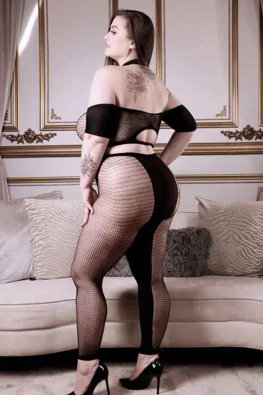Sexy Plus Size Off-Shoulder Crop Top & High-Waist Leggings Black Queen Lingerie - Stockings & Leggings