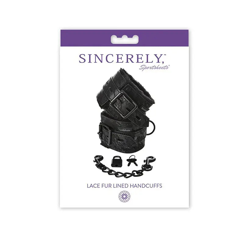 Sincerely, Sportsheets Lace Adjustable Fur-Lined Handcuffs Black Fetish - Cuffs & Restraints
