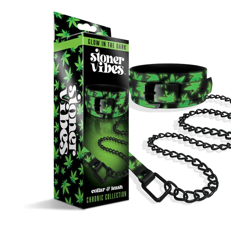 Stoner Vibes Chronic Collection Glow in the Dark Collar and Leash Fetish - Cuffs & Restraints