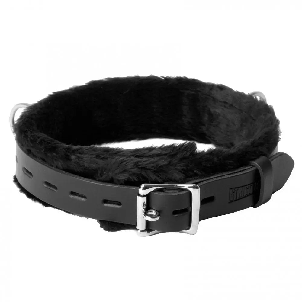 Strict Leather BDSM Collar Narrow Fur Lined Locking Bondage Collar Collars and Leads