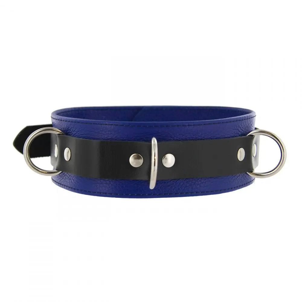 Strict Leather Deluxe Locking BDSM Collar - Blue and Black Leather Bondage Collar Collars and Leads