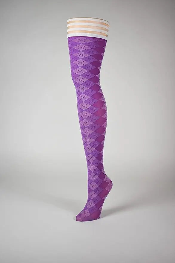 Thigh High Stockings Kixies Golf Collection Par 4 Argyle Thigh-High Purple Size C Lingerie - Stockings & Leggings