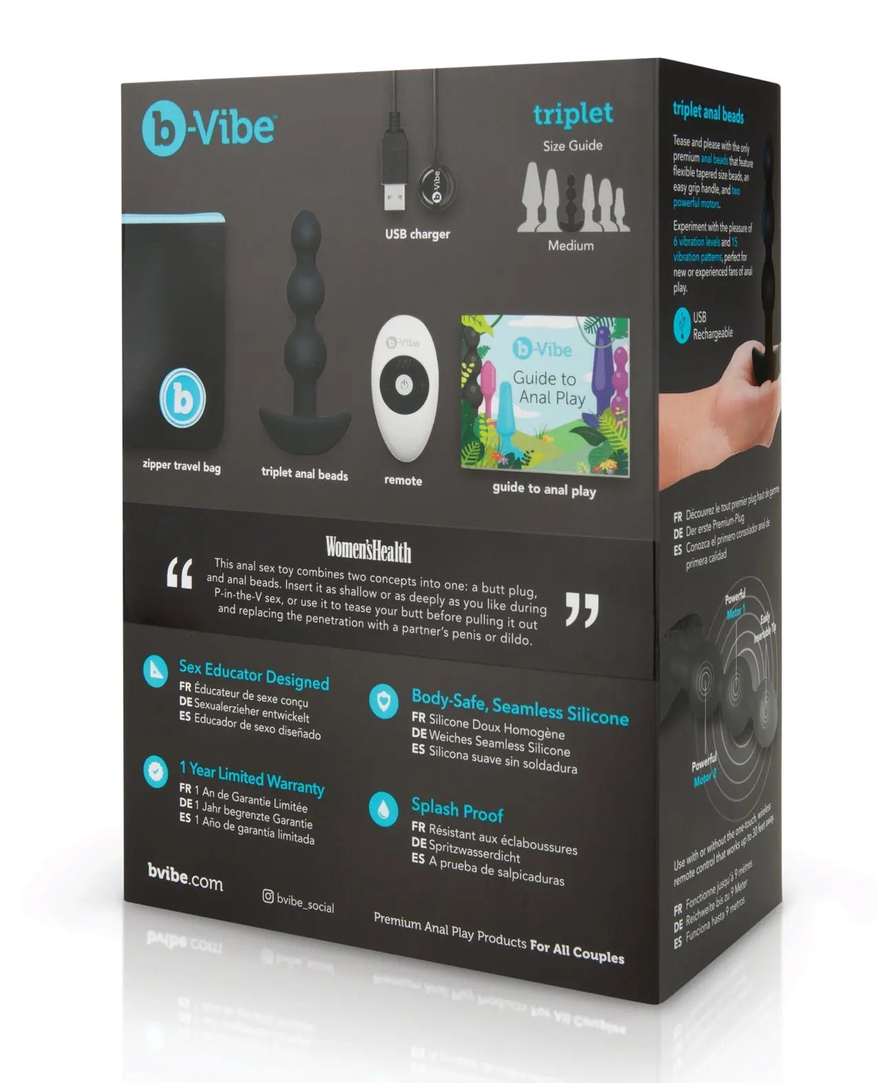 b-Vibe Remote Triplet Anal Beads - Black Anal Beads