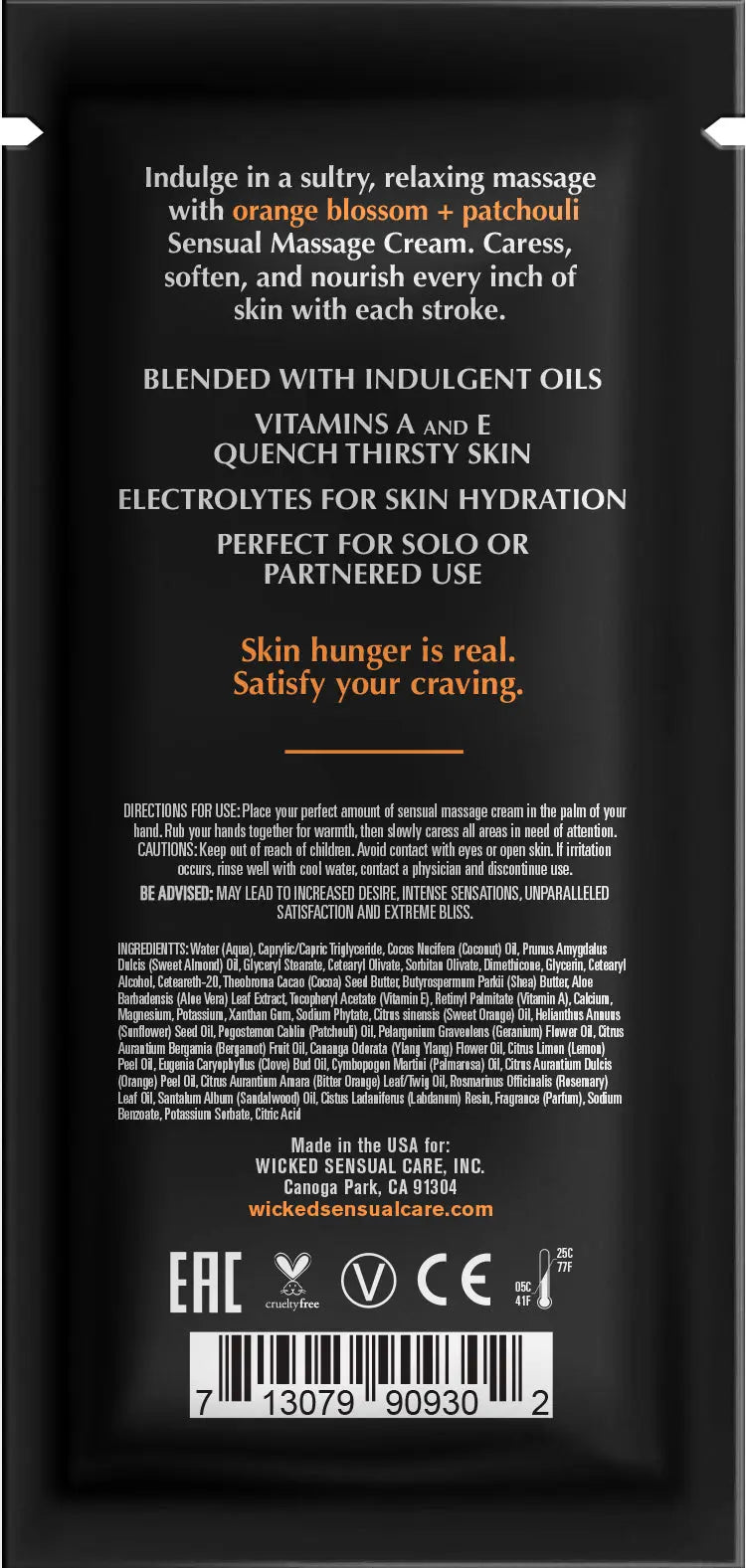 Orange Blossom + Patchouli Massage Cream .34oz Lubes