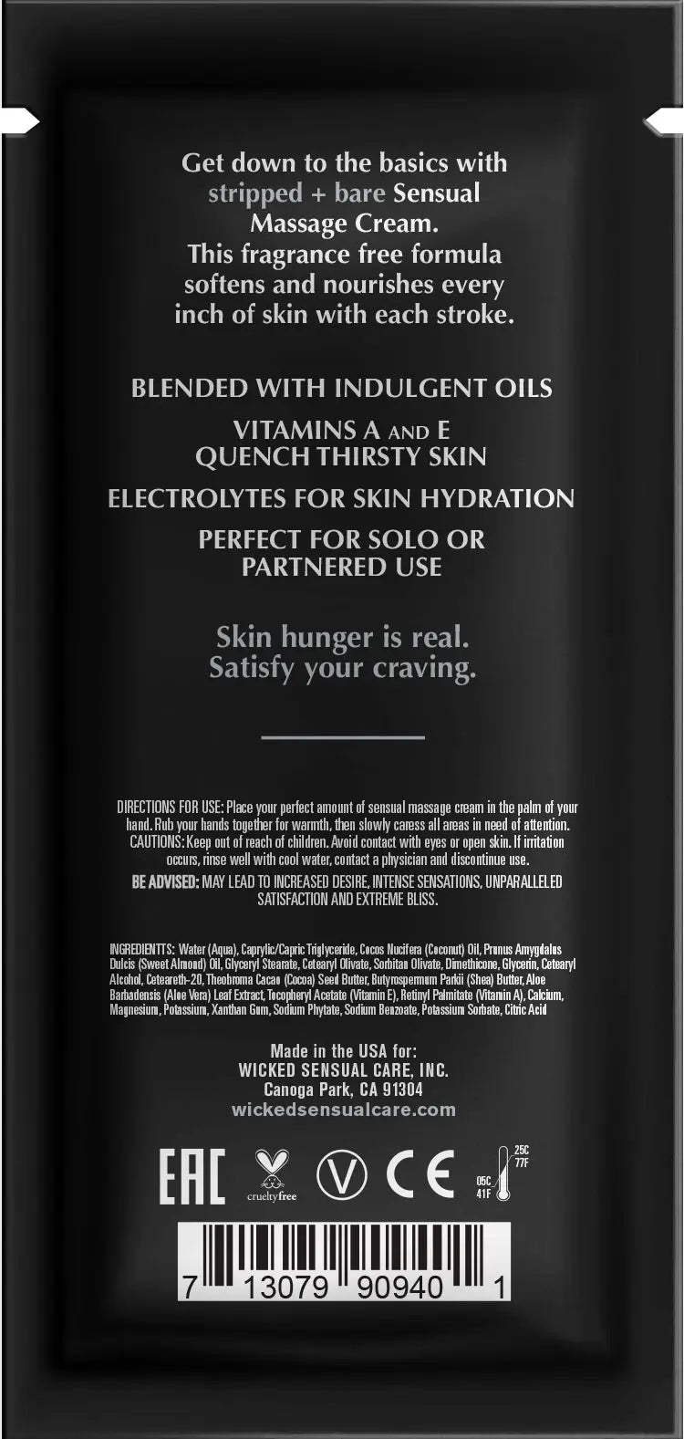 Stripped + Bare Massage Cream .34oz Lubes