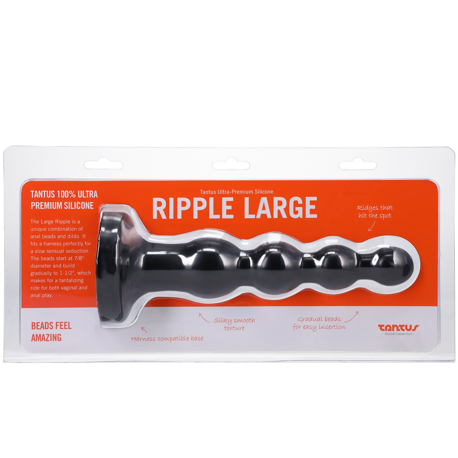 Tantus Silicone Large Ripple Butt Plug Black 