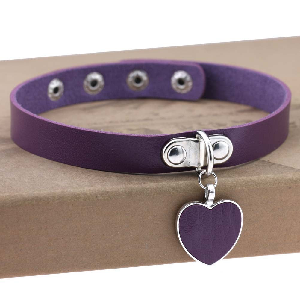 Heart Pendant Vegan Leather Bondage Collar 