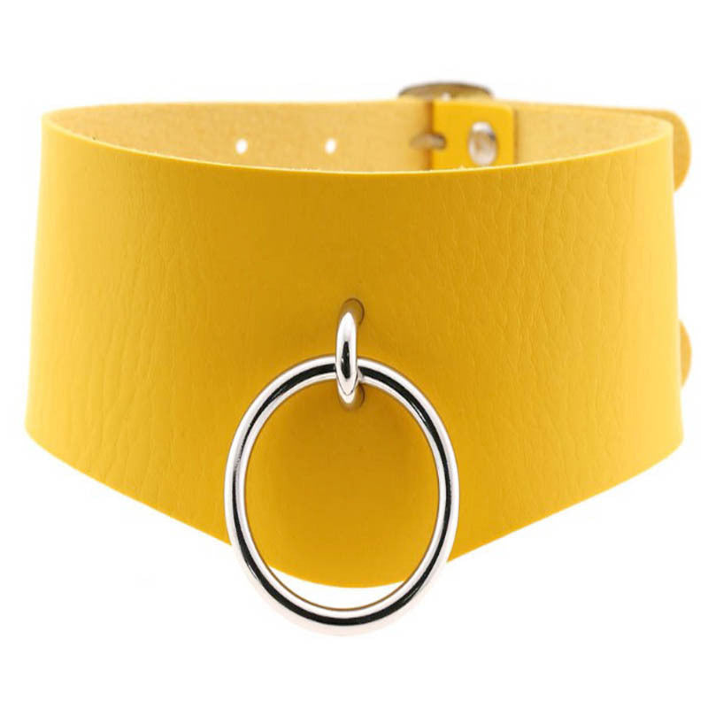 Bold O-Ring Leather Collar Choker Necklace 