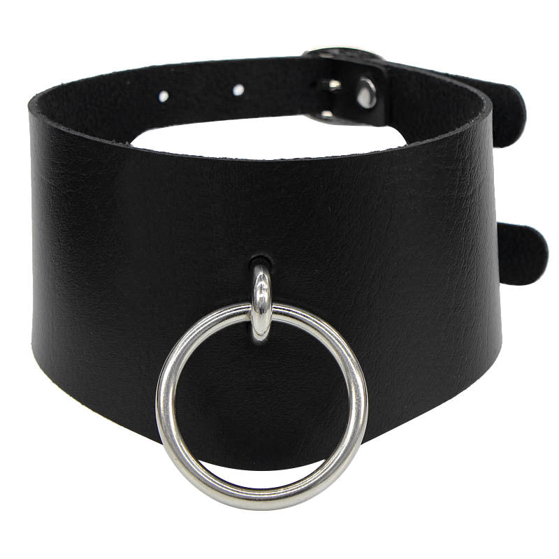 Bold O-Ring Leather Collar Choker Necklace 