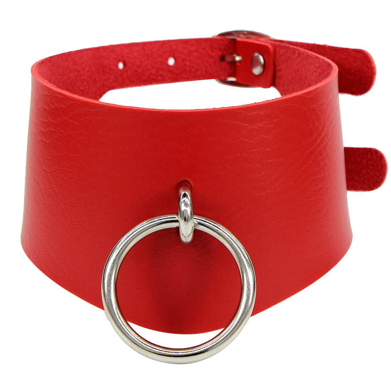 Bold O-Ring Leather Collar Choker Necklace 