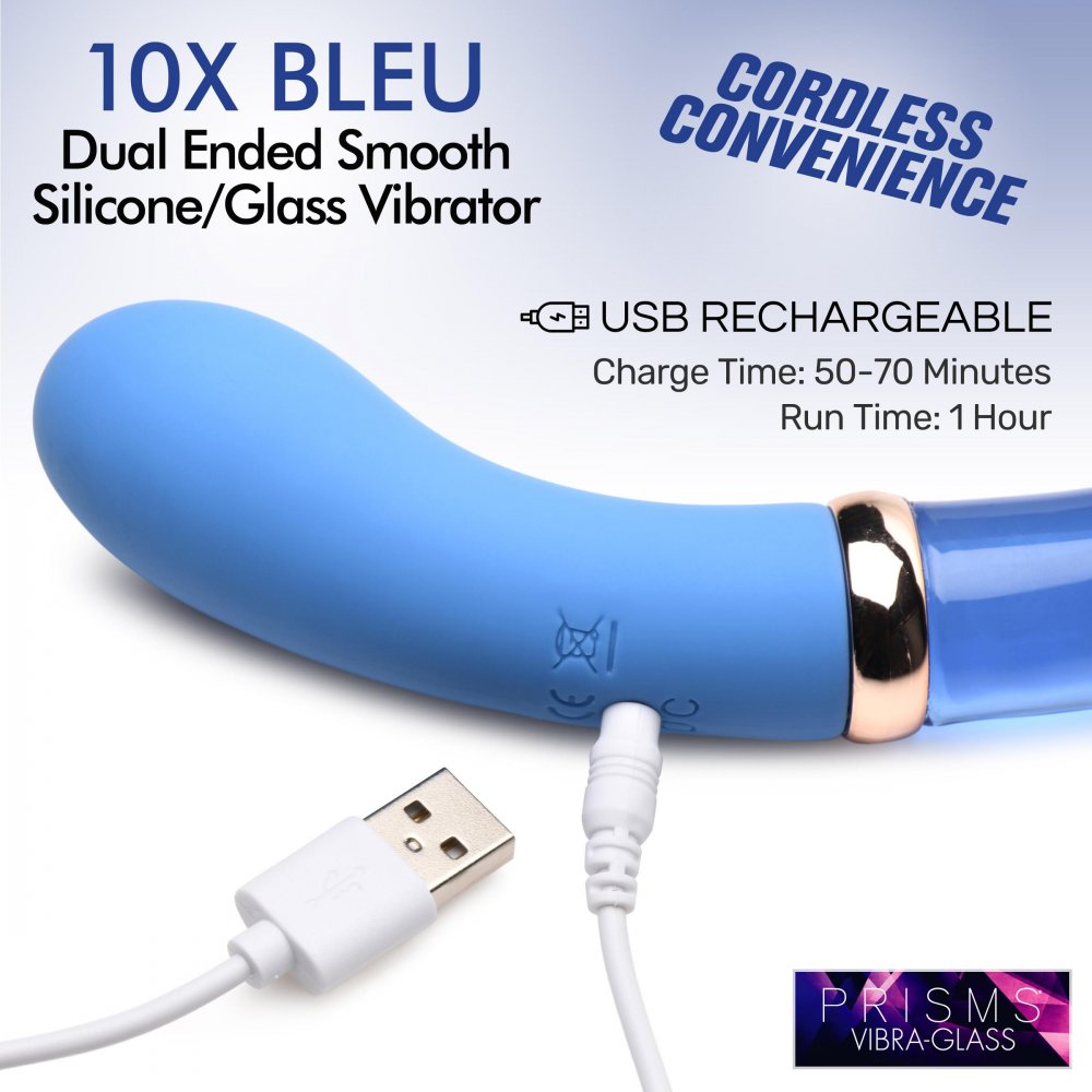 10X Bleu Dual Ended G-Spot Silicone and Glass Vibrator  Dildos