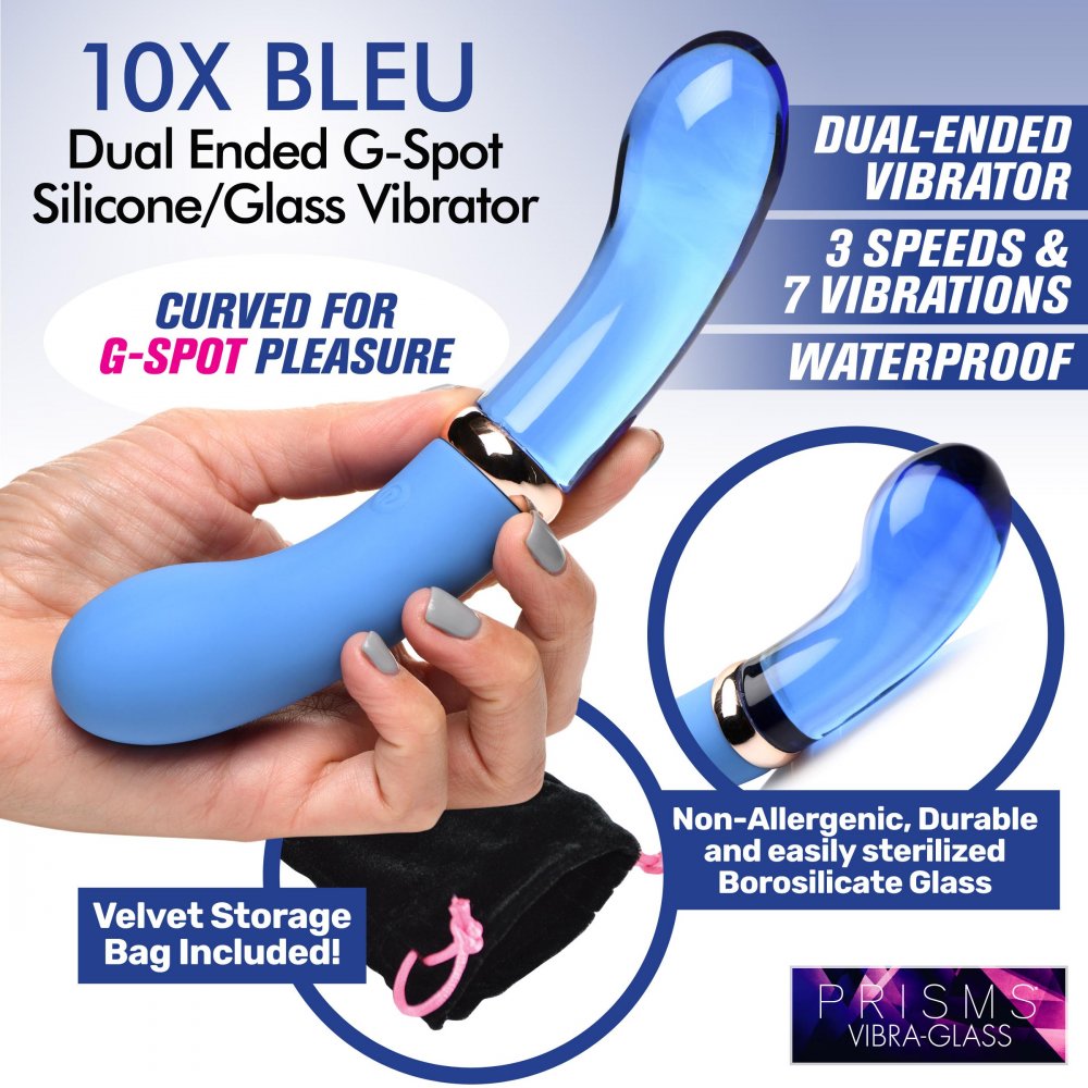 10X Bleu Dual Ended G-Spot Silicone and Glass Vibrator  Dildos