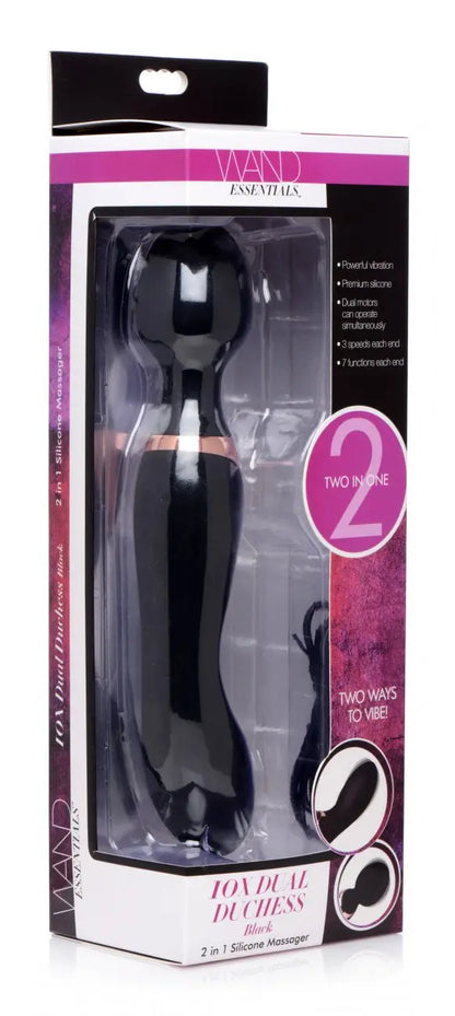 10X Dual Duchess 2-in-1 Silicone Massager - Black  Wand Vibrator
