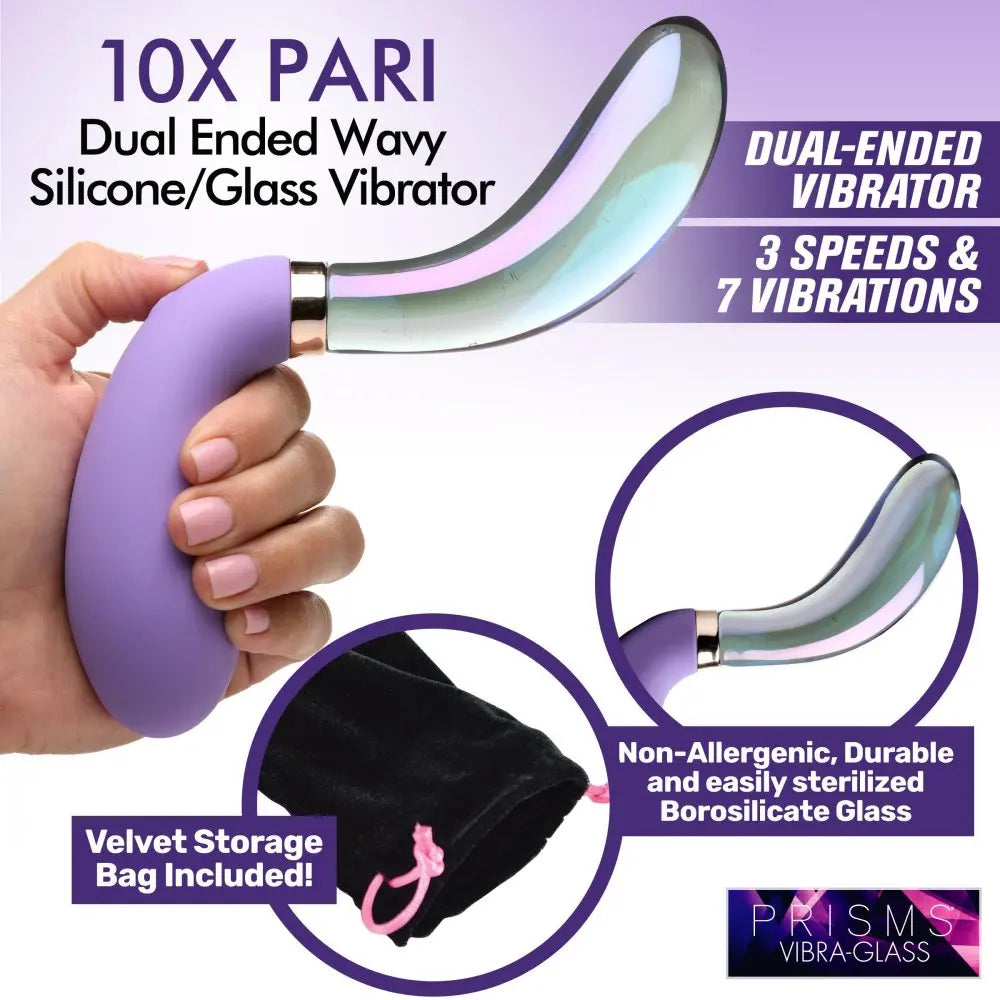 10X Pari Dual Ended Wavy Silicone and Glass Vibrator  Dildos