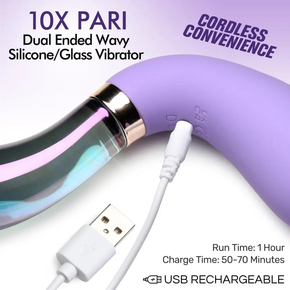 10X Pari Dual Ended Wavy Silicone and Glass Vibrator  Dildos