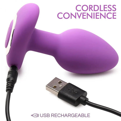 10X Pop Rocker Silicone Vibrating Butt Plug with Remote - Violet  Vibrating Anal Sex Toy