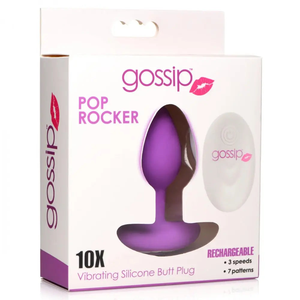 10X Pop Rocker Silicone Vibrating Butt Plug with Remote - Violet  Vibrating Anal Sex Toy