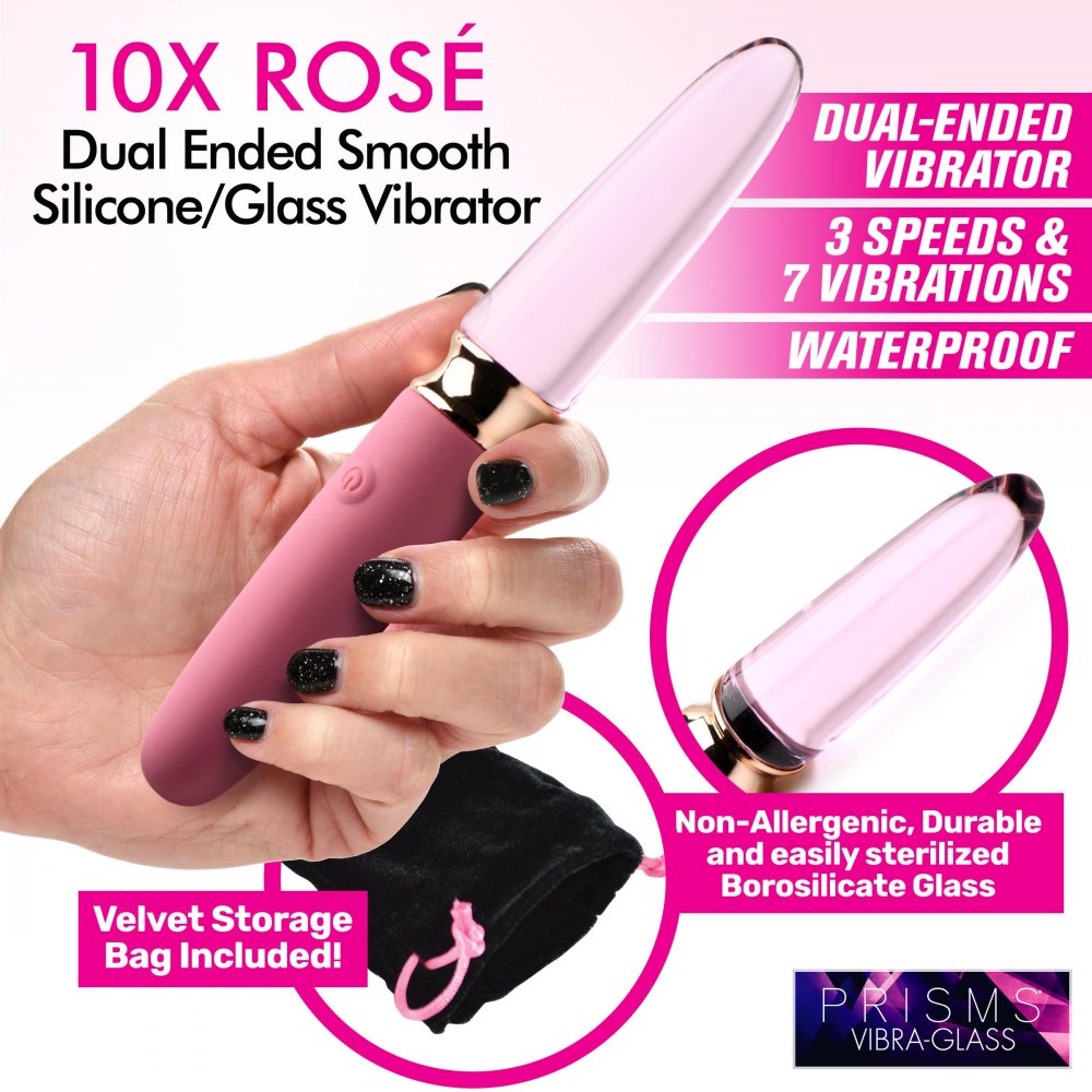 10X Rosé Dual Ended Smooth Silicone and Glass Vibrator  Dildos